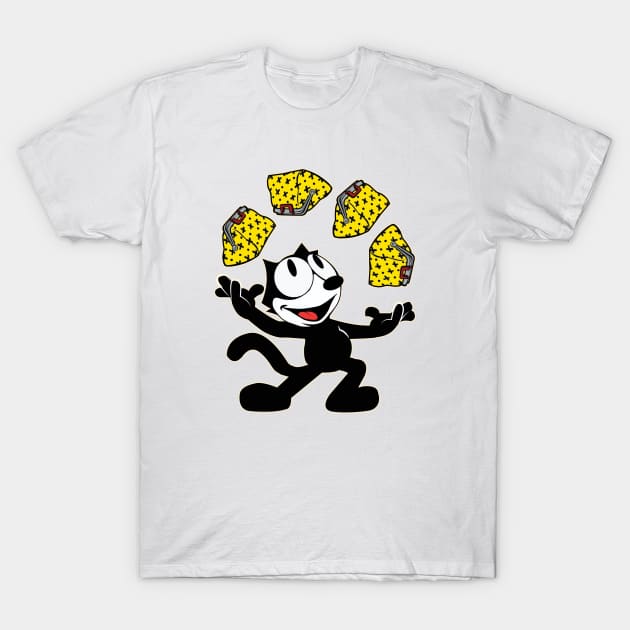 Juggling Magic Bags Felix Cat Cartoon Old School Retro Style T-Shirt by VogueTime